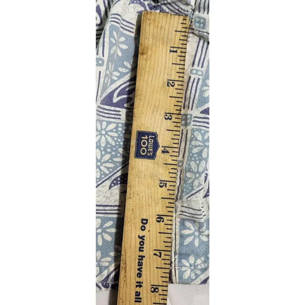 Vintage L.L.Bean Mens Cotton Shorts Blue White Batik Geometric Print Button Zip